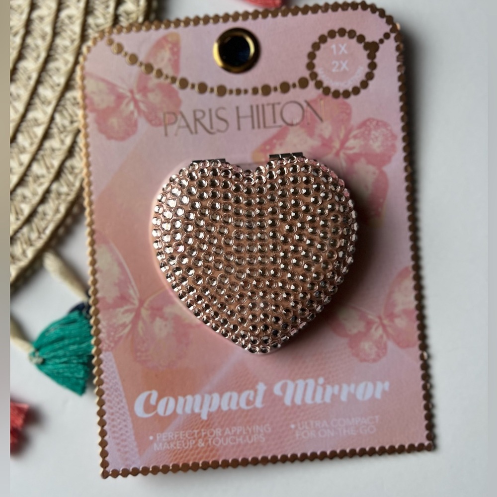 Paris Hilton Rhinestone Heart Compact Mirror Pink NEW